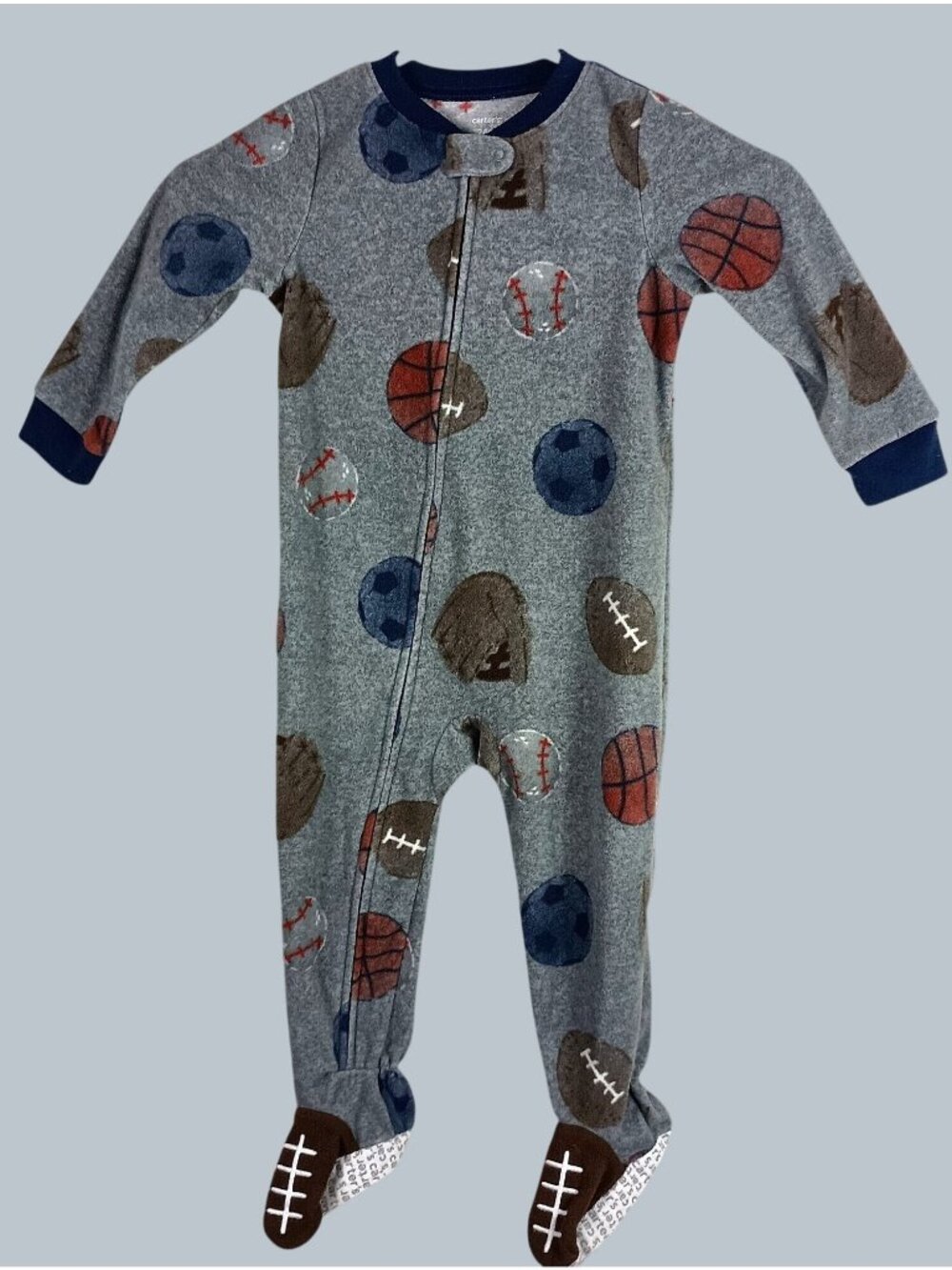 Carters Sports Print Fleece Footed Pajamas Baby 24M Gray Sleeper Fall Winter Zip